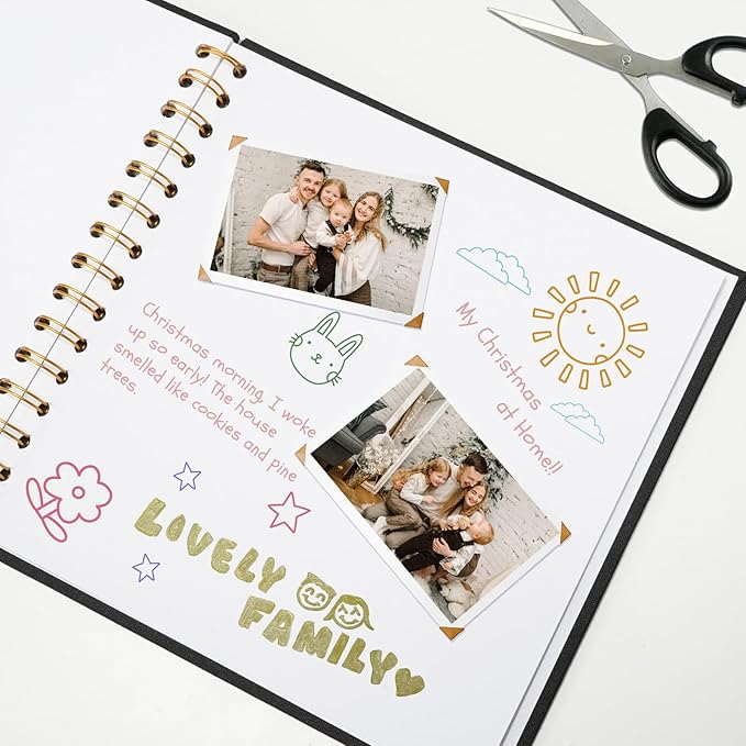8x8 Inch Scrapbook DIY Photo Album Linen Cover Hardcover White Pages 20 Sheets Small Scrap Memory Book Black