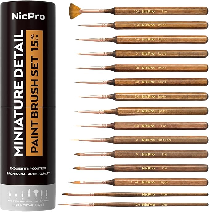 Nicpro 15 PCS Extreme Miniature Paint Brushes, Fine Tip Micro Model Detail Paint Brush Set with Container for Acrylic, Watercolor, Oil, Paint by Numbers, Craft, Models, Miniatures