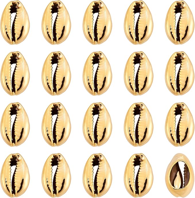 Cheriswelry 50pcs Golden Shell Electroplated Cowrie Beads Spiral Sea Shell Spacer Beads Summer Beach Loose Beads Charms 1520mm for Vase Filler Fish Tanks DIY Jewelry Making