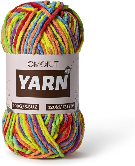 Plush Chenille Chunky Crochet Yarn - Baby Yarn for Crocheting Soft - Velvet Yarns Knitting for Blankets Crafts - Fluffy Amigurumi Yarns 100g / 131yd (Rainbow)