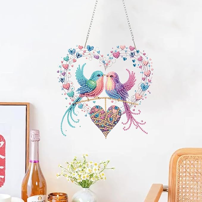 ZeeLionArt Hanging Diamonds Art kit for Adult,Valentine's Day Bird Pendant Diamonds Painting Art Kit,7.0x6.9inch Acrylic Diamonds Painting Board Kit Ornament, Special Crystal Diamond Hanging Ornament