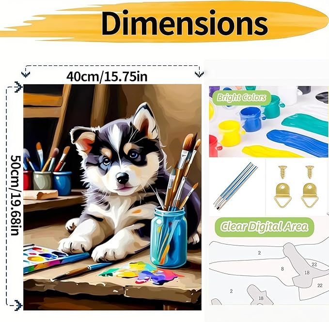 BYGFHLYW Dog Paint by Numbers Kit for Adults Beginners, Animal Easy Adult Paint by Number Kits On Canvas, DIY Acrylic Watercolor Oil Paint by Number for Adults for Home Wall Decor 16X20 Inch