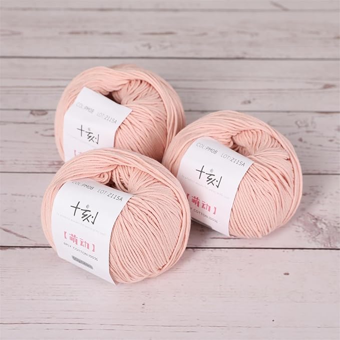 Fine Weight Knitted and Crocheted Cotton Yarn, 100% Long Staple Cotton Yarn, Baby Sports, 2 Packages of 100g/3.52oz (Per Skein 50g/162yards) - Coral Pink