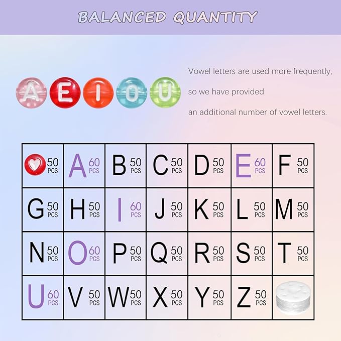 1400pcs Letter Beads 7x4mm Colorful Transparent for Jewelry Making Bracelet Hair Braids Crafts