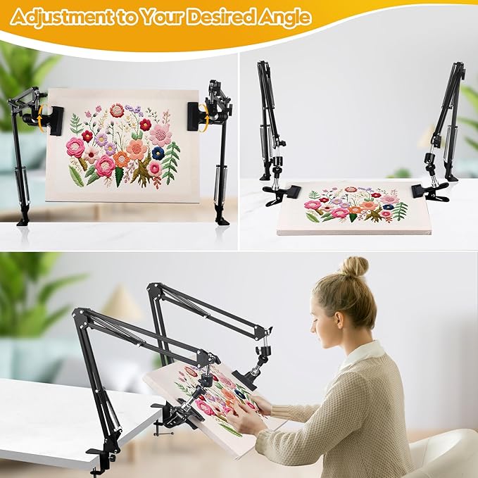 2 sets adjustable embroidery hoop stand,cross stitch hoop holder with 360° rotation,3-in-1 hoop/tablet/phone stand hand free,needlepoint hoop stand,cross stitch stand suitable for embroidery hoops