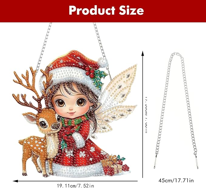 Miwixy Christmas Hanging Diamond Art Kits for Adults,Xmas Deer Special Shaped Crystal Fairy Diamond Painting Ornament Kit DIY Double-Sided Pattern Window Pendant Gem Art Kit for Home Wall Decor