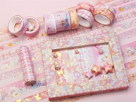 YUBBAEX Mystic Gold Washi Tape Set Wide Silver Foil Masking Tape Decorative for Arts, DIY Crafts, Journal Supplies, Planners, Scrapbook, Card/Gift Wrapping (Sweet Memory)