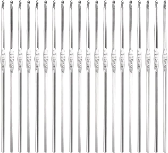 uxcell 20Pcs Crochet Hook Stainless Steel 1.75mm Metal Knitting Needles for DIY Craft Lace Yarn