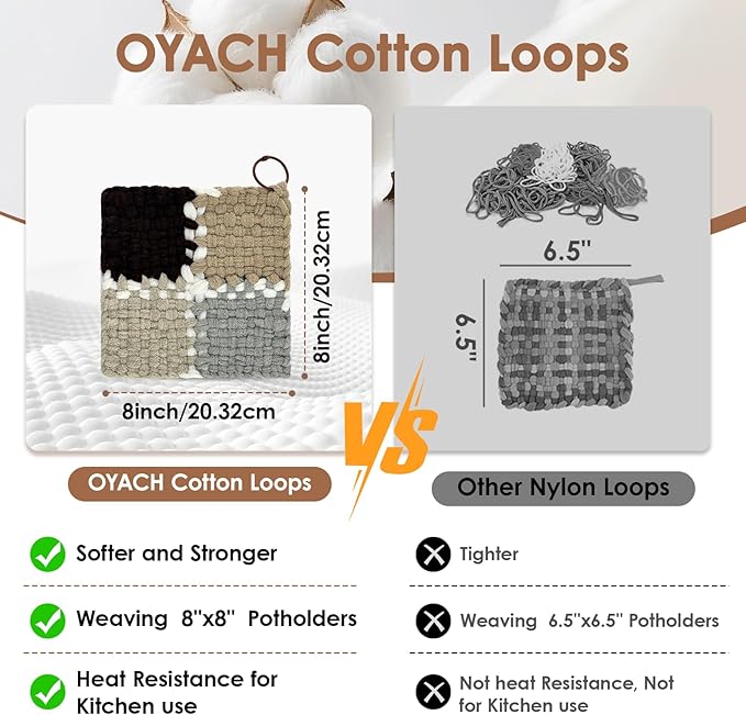 OYACH 10inch Cotton Weaving Loom Refill Loops,400pcs Potholders Loom Loops,Cotton Loops for Pot Holders,Loop Bands with Hooks for Adults Kids DIY Potholder Crafts(Neutral 10 Colors,Loom not Included)