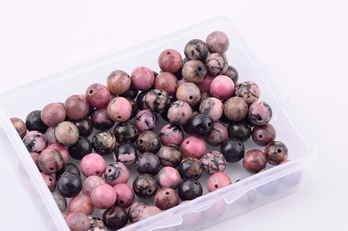 Natural Stone Beads 100pcs 8mm Black Stripe Rhodonite Round Real Stone Beading Loose Gemstone Hole 1mm DIY Charm Beads for Bracelet Necklace Earrings Jewelry Making (Black Stripe Rhodochrosite, 8mm)