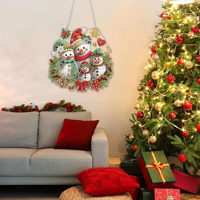 CEOVR Christmas Hanging Diamond Painting, Snowman Special Shape Diamond Art, Christmas Winter DIY Gem Art Craft for Adults, Acrylic Home Garden Decor with Chain, Box Kit 7.79x7.79In