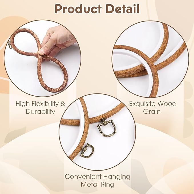 4 pcs round embroidery hoops set-decorative cross stitch hoop ring imitated wood display frame-circle hand embroidery kits for art craft sewing (4 different size)