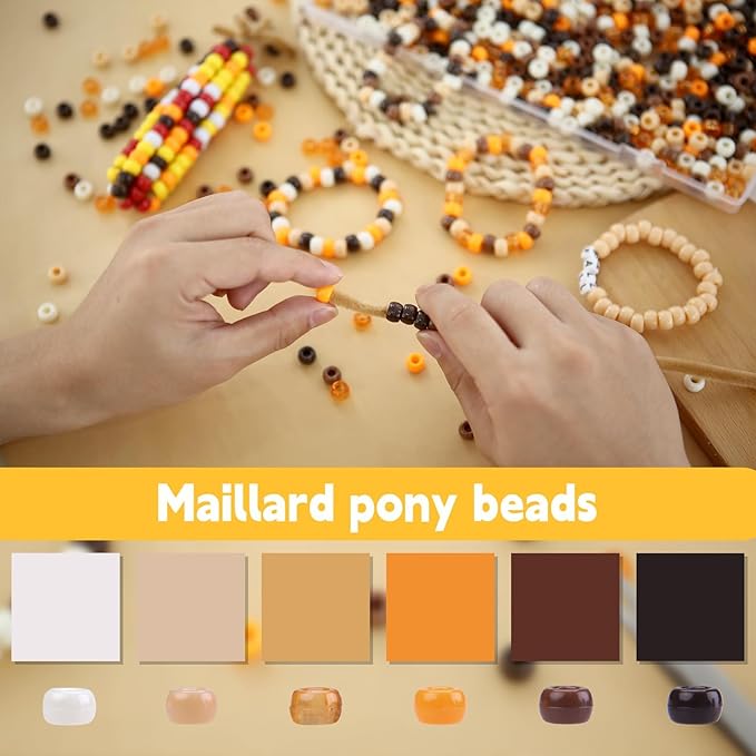 megoogo 1000pcs pony beads bulk for friendship bracelets brown orange maillard fall beads hair beads for braids crafts making fall thanksgiving day party decoration supplies