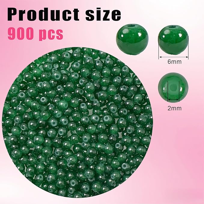 6mm Round Glass Beads for Jewelry Making, 900Pcs Glass Seed Beads for Bracelets, DIY Crafts (Dark Green)