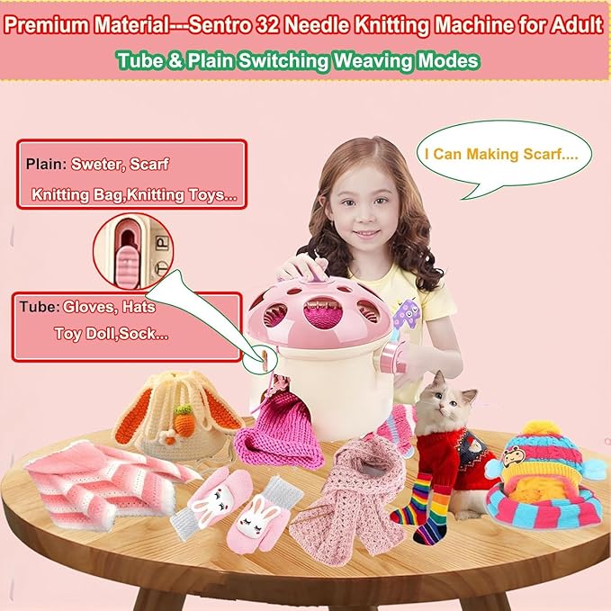 Sentro Knitting Machine,Sentro 32 Needles Mushroom Knitting Machine for Adults and Beginners Automatic Circular Weaving Spinning Knitting Loom Machine Kit for Kintting Toys,Hats,Scarf,Sweater