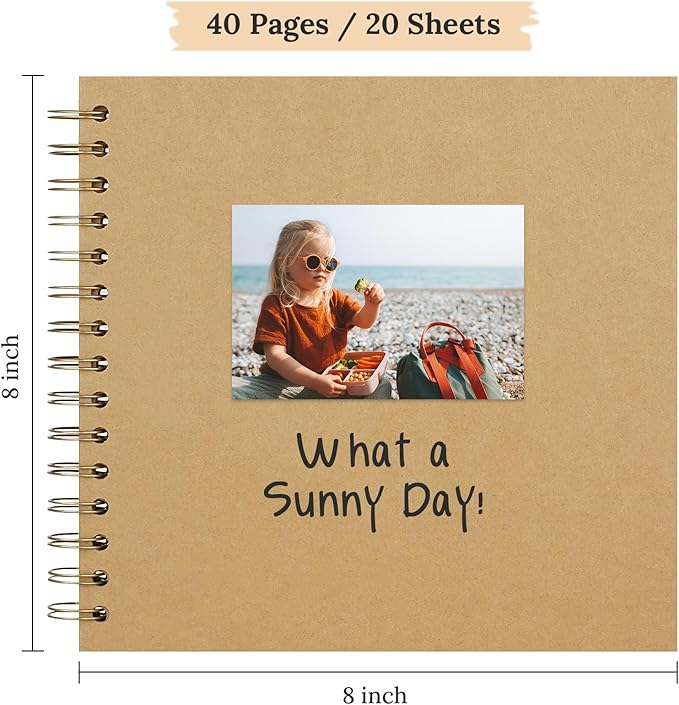 Scrapbook 8x8 Inch DIY Scrapbook Album Hardcover Kraft Paper Scrap Book Photo Albums 40 Pages Perfect for 4x6 / 5x7 Photos Memory Book for Family, Wedding