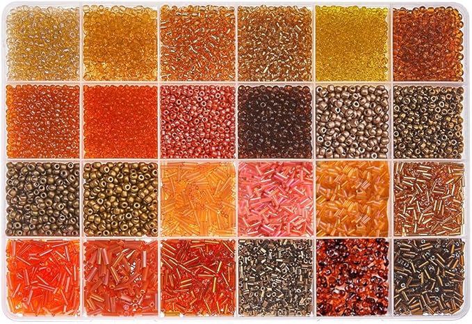DICOSMETIC 21455Pcs Orange Glass Seed Beads Tube Beads Bugle Bead Bracelet Kit Tiny Bead Kit for Adult DIY Bracelet Necklace Jewelry Making About 8/0, Hole: 0.5-1.2mm