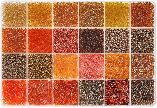 DICOSMETIC 21455Pcs Orange Glass Seed Beads Tube Beads Bugle Bead Bracelet Kit Tiny Bead Kit for Adult DIY Bracelet Necklace Jewelry Making About 8/0, Hole: 0.5-1.2mm