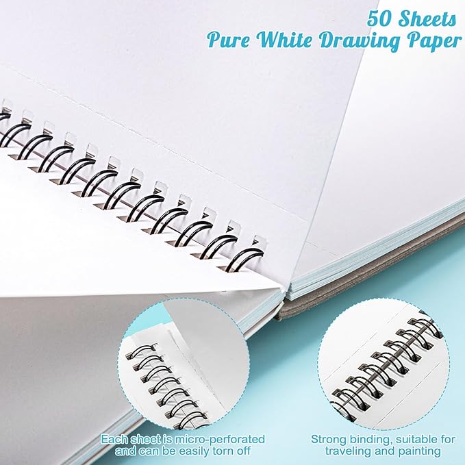 50 Sheets Marker Paper Pad, 8.3×8.9 Inch Bleedproof Art Sketch Pad, 73lb/120gsm Drawing Paper Spiral Sketch Book, Painting Coloring Alcohol Marker Paper for Beginners, Artists, Ideal Gift