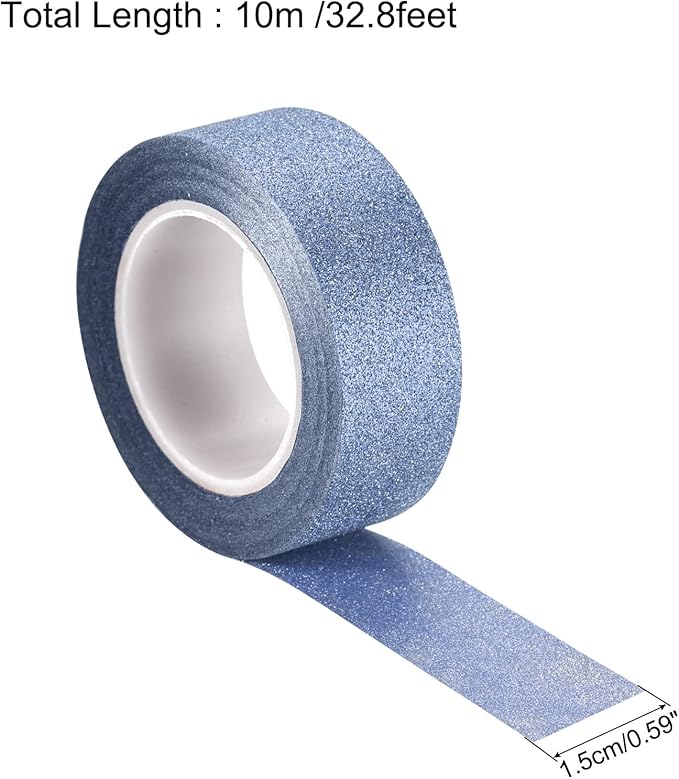 MECCANIXITY 0.6inch x 32.8ft Glitter Tape, Decorative Craft Tape Self Adhesive Stick 1.5cmx10m Blue for Scrapbook, DIY Arts, Gift Wrapping Pack of 3