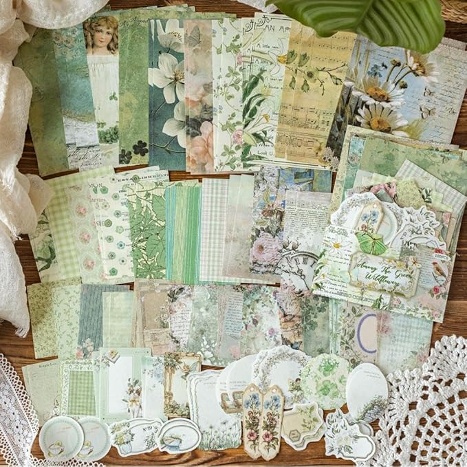 Diuhofart 400Pcs Vintage Scrapbook Supplies Kit for Adults, Scrapbook Paper and Journaling Stickers Scrap Booking Kit for Junk Journal Supplies, Collage, Card Making, DIY Crafts Arts