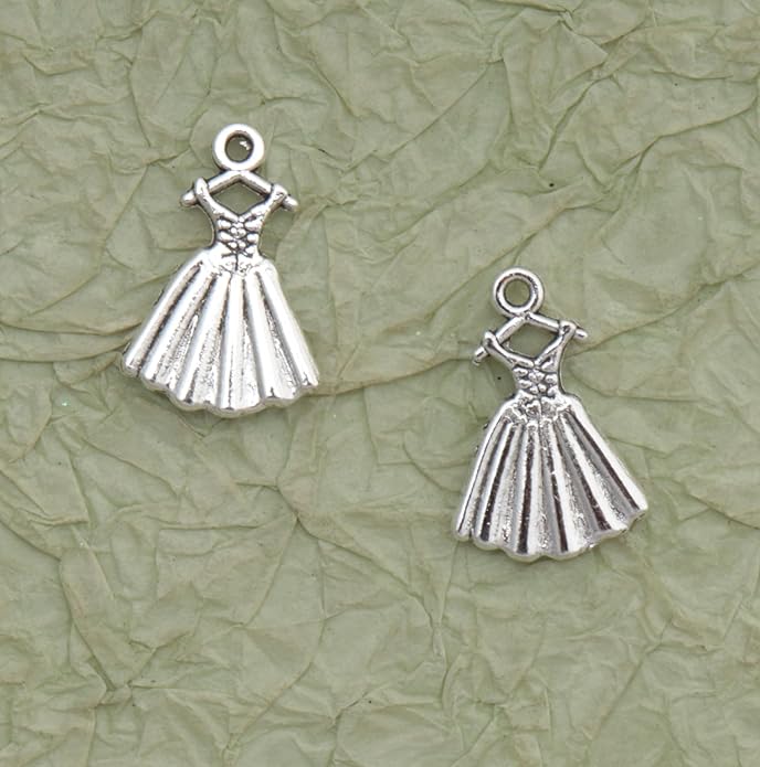 50 Pcs Mini Dress Charms 2 x 1.3 cm Metal Cute Pendants Accessories for Jewelry Making Finding Kits Earring Bookmark Scrapbooking Decoration Supplies