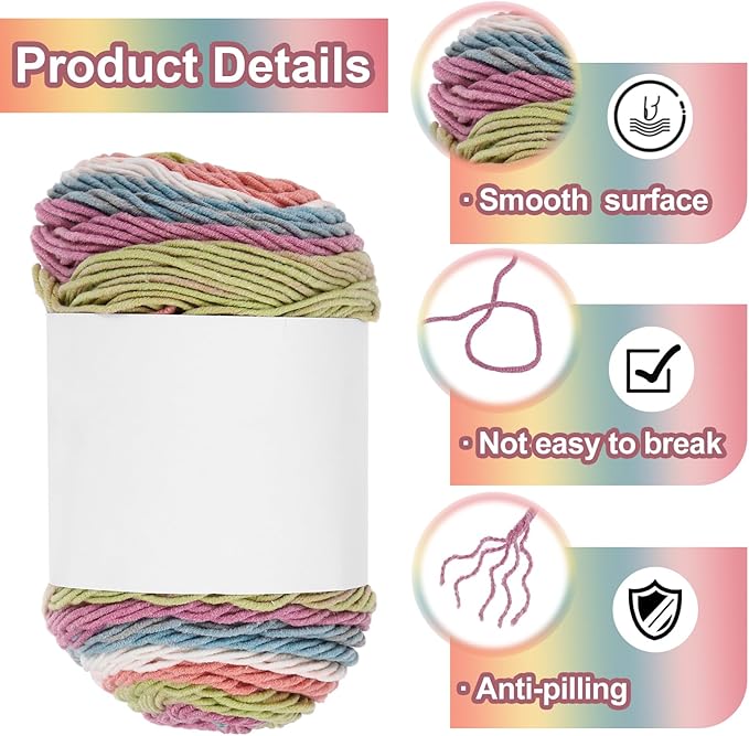 MECCANIXITY Cotton Acrylic Yarn for Crocheting, 422 Yard 5 Ply Soft Gradient Yarn Acrylic 45% Cotton 55% Used for DIY Knitting Blankets Scarves(2 Packx100g,Beige,Orange,Green,Blue,Rose Red)