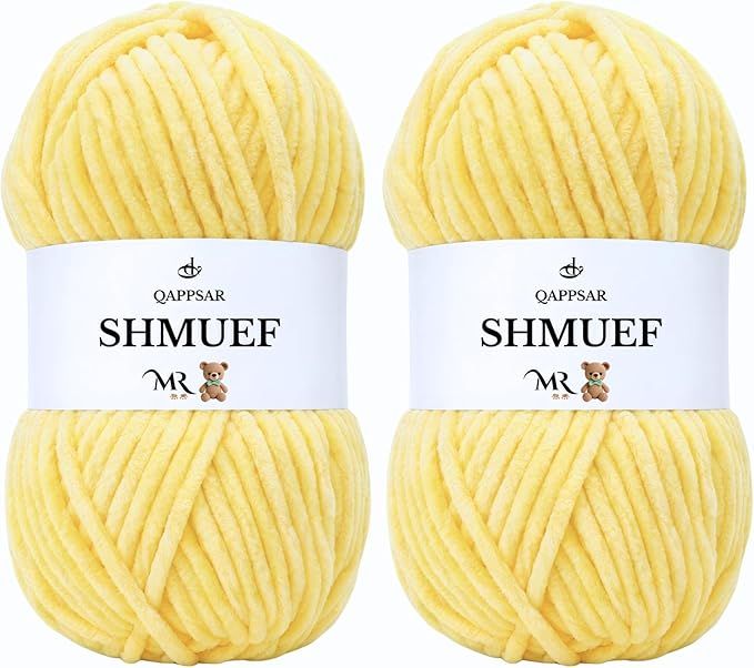 SHMUEF Chenille Yarn 2-Pack – Ultra Soft Velvet Yarn, Super Bulky Weight (5–6 mm), Yarn for Crochet, Amigurumi & Baby Blankets (Light Yellow)