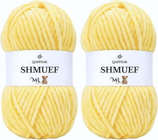 SHMUEF Chenille Yarn 2-Pack – Ultra Soft Velvet Yarn, Super Bulky Weight (5–6 mm), Yarn for Crochet, Amigurumi & Baby Blankets (Light Yellow)