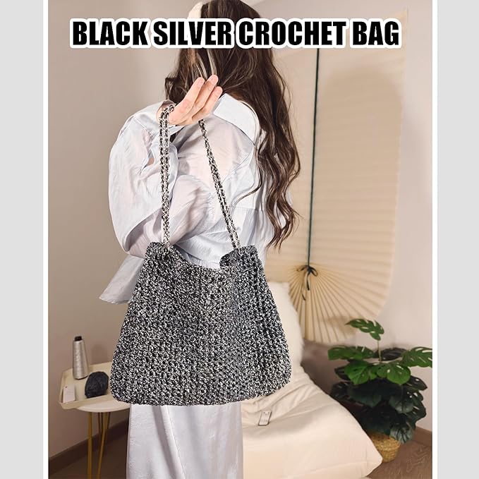 Herally Crochet Kit DIY for Beginners - Include Yarn, Hook and Accessory - with Step by Step Video Tutorials - Shining Tote Bag
