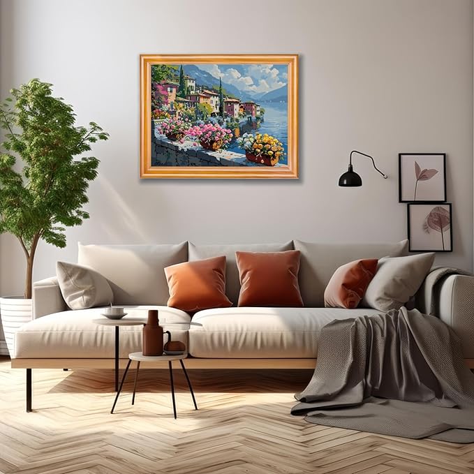 Paint by Numbers for Adults Beginner, Nature Landscape Lake Adult Paint by Number Kits on Canvas, DIY Flower Acrylic Oil Easy Painting by Numbers for Home Wall Decor 12X16 inch (Without Frame)