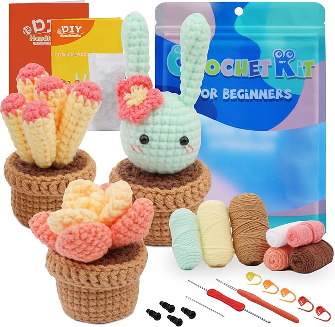 Dasonwin Crochet Kit for Beginners,Crochet Cactus kit with Step-by-Step Video Tutorials,Crochet Gift for Adults
