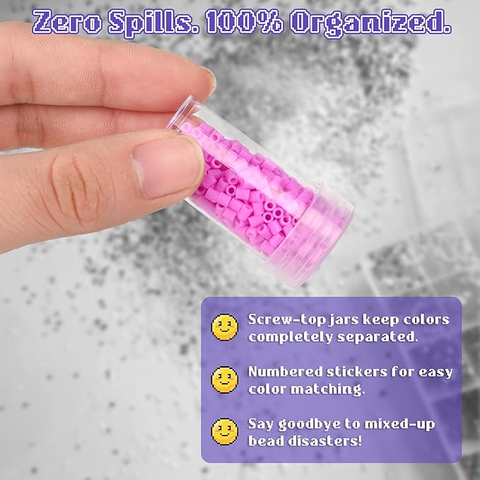 2.6mm Fuse Bead Kit, 30 Colors Perler Beads Kits Arts and Crafts Supplies for Adults, DIY Pixel Art Decorations for Room, Birthday Easter Hobbyist Gift (Purple Perler Bead Kit)