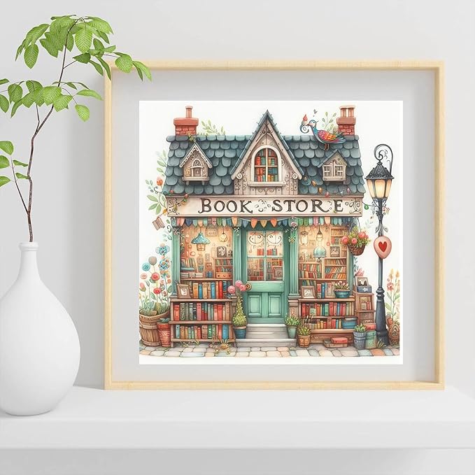 EIBEILI Diamond Painting Kits for Adults, Book Store 5D Diamond Art Kits for Beginner, DIY Full Round Drill Diamond Dot Gem Art Kits for Home Wall Decor 13.8x13.8 Inch