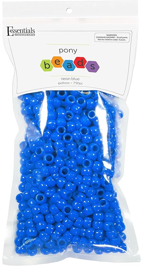 Pony Beads, 6x9mm, Neon Blue, 750pc – Bracelet Making Kit for Jewelry and Kandi Crafts – Bulk Craft Beads for Friendship Bracelets and DIY Projects