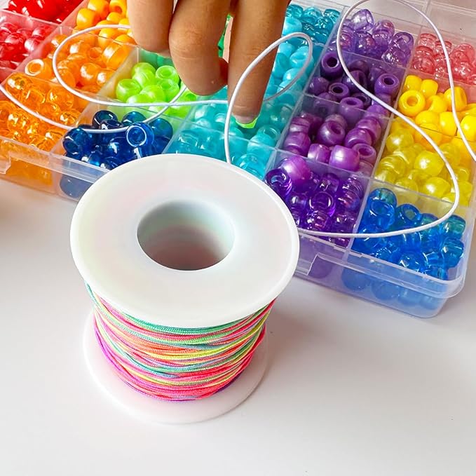 Elastic String for Bracelets, QBJAYTY 1mm Strong Elastic Stretchy String Cord for Bracelet Making, Bracelet Elastic String for Pony Kandi Letter Beads Beading, Black White Rainbow String