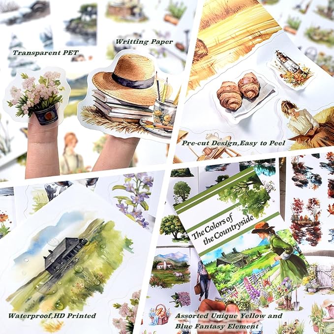 The Colors of The Countryside Journal Stickers for Junk Journaling, 20 Pre-Cut Scrap Book Sticker Sheets, Stickers for Scrapbooking Supplies, Planner, Bujo, Craft Arts