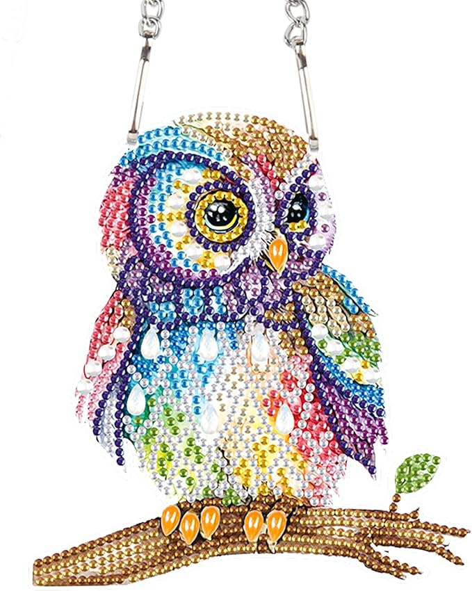 AiYuanzsh Owl Diamond Painting Hanging Pendant Kit, 19 cm, Acrylic, Wall Mount, Mosaic Crafts, Home Decor, Indoor, Unisex
