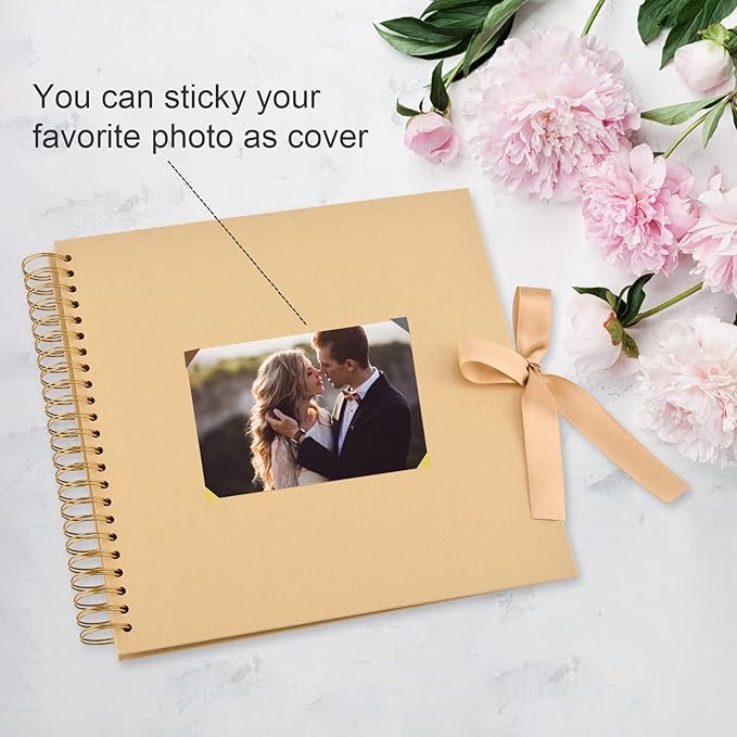 GOTIDEAL 12 x 12 Inch Scrapbook Album with 10 Metallic Markers,80 Pages Craft Paper Photo Album for Wedding and Anniversary, Family DIY Photo Album with Scrapbooking Stickers Corners(Yellow)