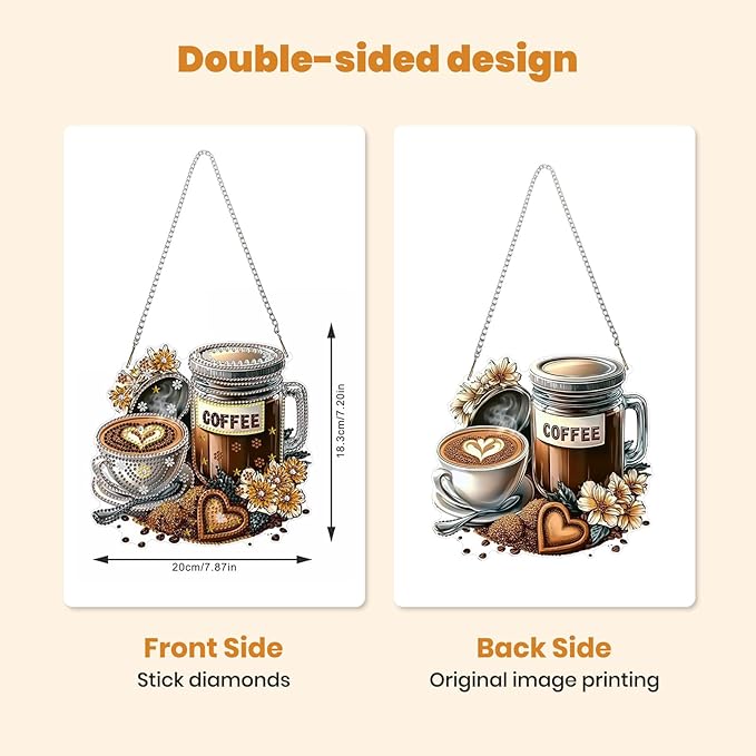 MXJSUA Coffee Dessert Diamond Art Hanging Kits for Adults Beginners, Crystal Diamond Suncatchers, Special Shape Diamond Painting Pendant Window Ornament Gifts for Home Garden Door Wall Decor