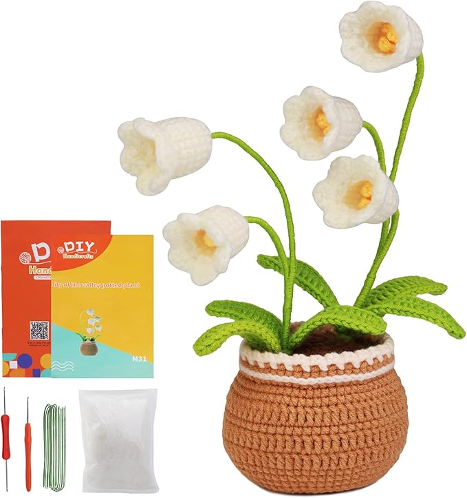 kgxulr Crochet Kit for Beginners,Bell Orchid Crochet Kit Beginner Crochet Starter Kit for Complete Beginners Adults, Crocheting Knitting Kit with Step-by-Step Video Tutorials (Bell Orchid)