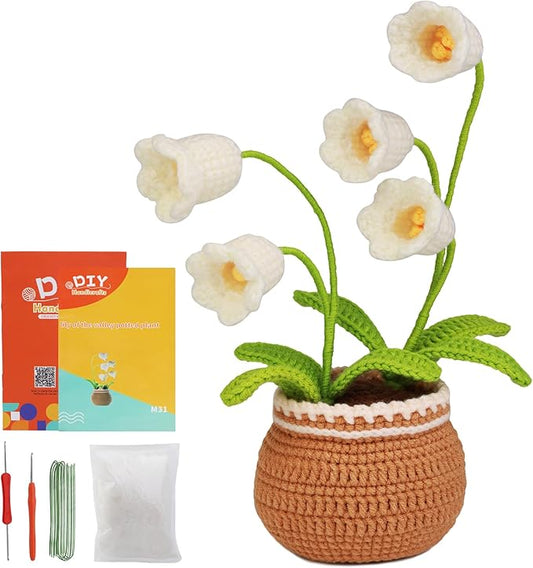 kgxulr Crochet Kit for Beginners,Bell Orchid Crochet Kit Beginner Crochet Starter Kit for Complete Beginners Adults, Crocheting Knitting Kit with Step-by-Step Video Tutorials (Bell Orchid)