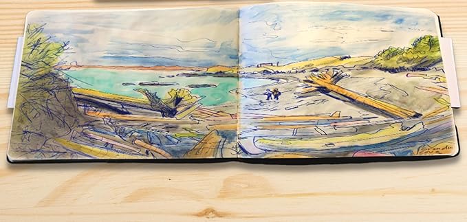 landscape-shaped sketchbook, 8.25 x 5.5 inches, lays flat flexible sketch book for artists, ideal for ink, water color, pen, pencils, 160 tear resistant pages, size: landscape medium, leda art supply