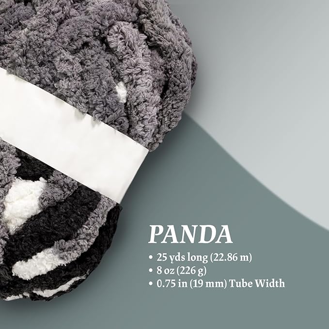 Super Soft Chunky Chenille Yarn – 8 Skeins × 8 oz (25 Yards Each) Jumbo Bulky Yarn for Crochet & Hand Knitting Blankets, Sweaters, Cushions, DIY Projects (Panda)