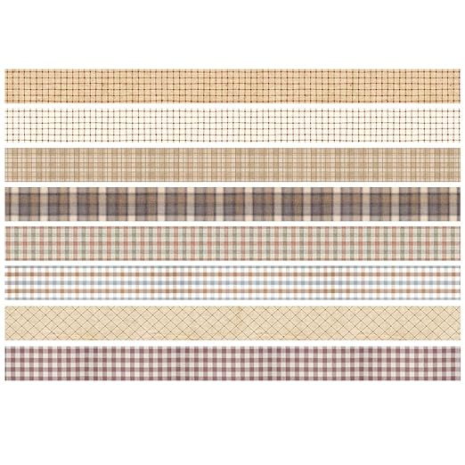 YUBX Vintage Washi Tape Set 8 Rolls Thin Retro Decorative Antique Patterns Masking Tapes for Arts, DIY Crafts, Journals, Planners, Scrapbook, Wrapping (Retro Plaid)