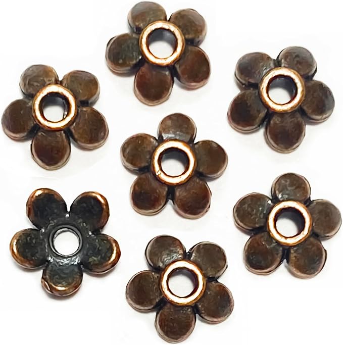 Heather's cf Flower Bead Caps Custom Fancy Charm Jewelry Making Spacer Kit Findings Bulk Vintage for Bracelets Earrings Necklaces Rings Beading Supplies Craft Non Tarnish DIY (Copper Petal - 500 Pcs)