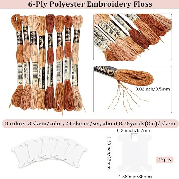 24 Skeins 6 Strands Variegated Embroidery Floss Cross Stitch Threads Gradient Friendship Bracelets Yarn String Bulk with 12Pcs Floss Bobbins for Hand Sewing Bracelet Crafts Crochet Stitching