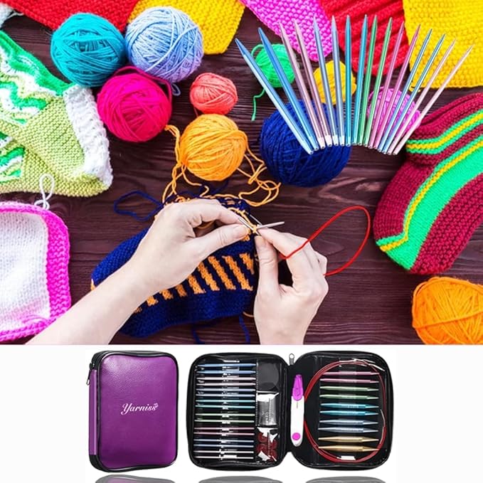 Yarniss 13 Pair Circular Knitting Needle Set 3.0~10.0mm, Interchangeable Aluminum Knitting Needles with Case