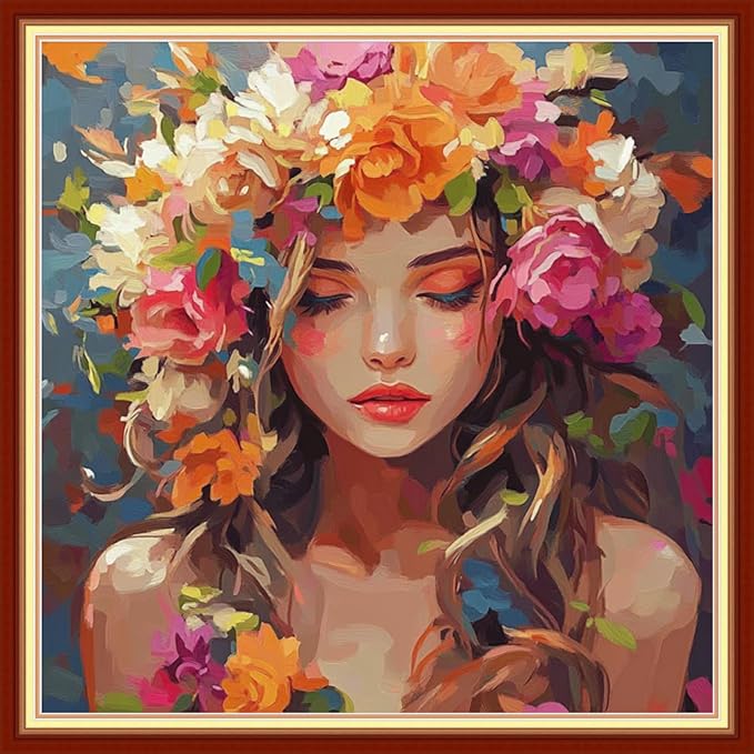 Redxing Stamped Cross Stitch Kits Embroidery kit for Beginners Adults Full Range of Embroidery Patterns Starter Kits DIY Printed Cross Stitch Kits Needlepoint Kits 11CT-Flower Girl 18x18 inchs