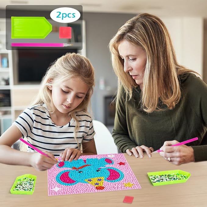 QEUOYSS Diamond Art Kit for Kids with Wooden Frame Art and Crafts for Kids Ages 6-8 -10-12 Easy to DIY Diamond Art for Kid and Adult Beginners Home Wall Decoration (Elephant)
